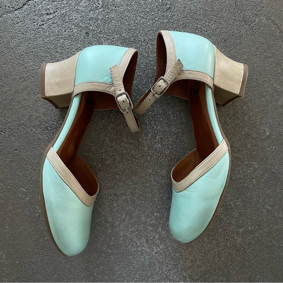 Miz Mooz Fleet Seafoam Mint and Tan Vintage Retro Leather Heels - Picture 1 of 8